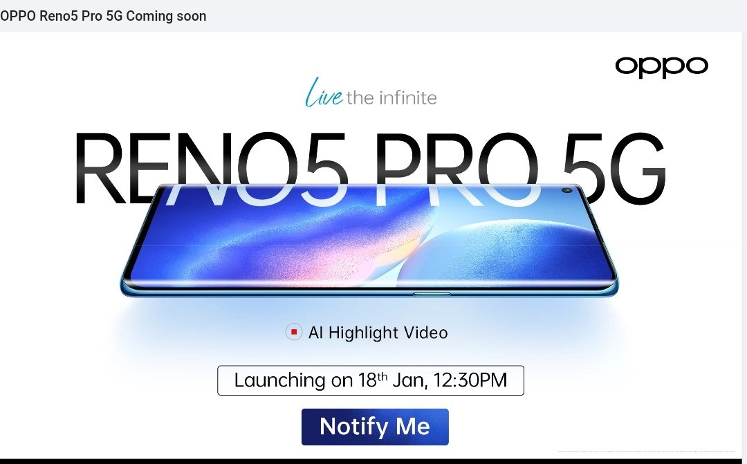 Oppo Reno 5 Pro launching in India on January 18th